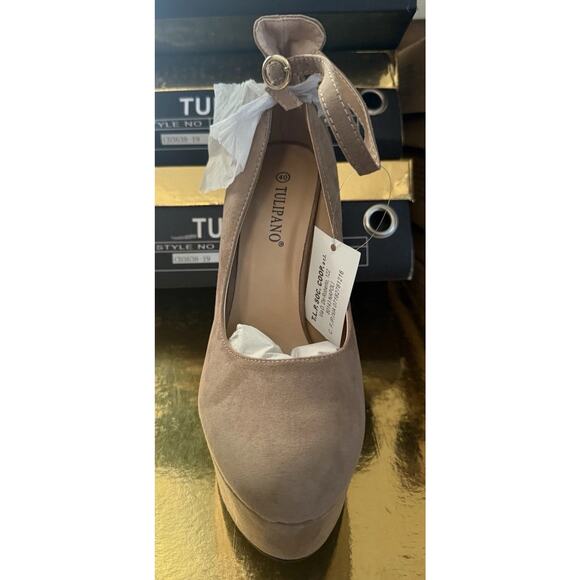 Tulipano Brand beige faux suede cut out platform ankle strap heel size 9 - Picture 4 of 4
